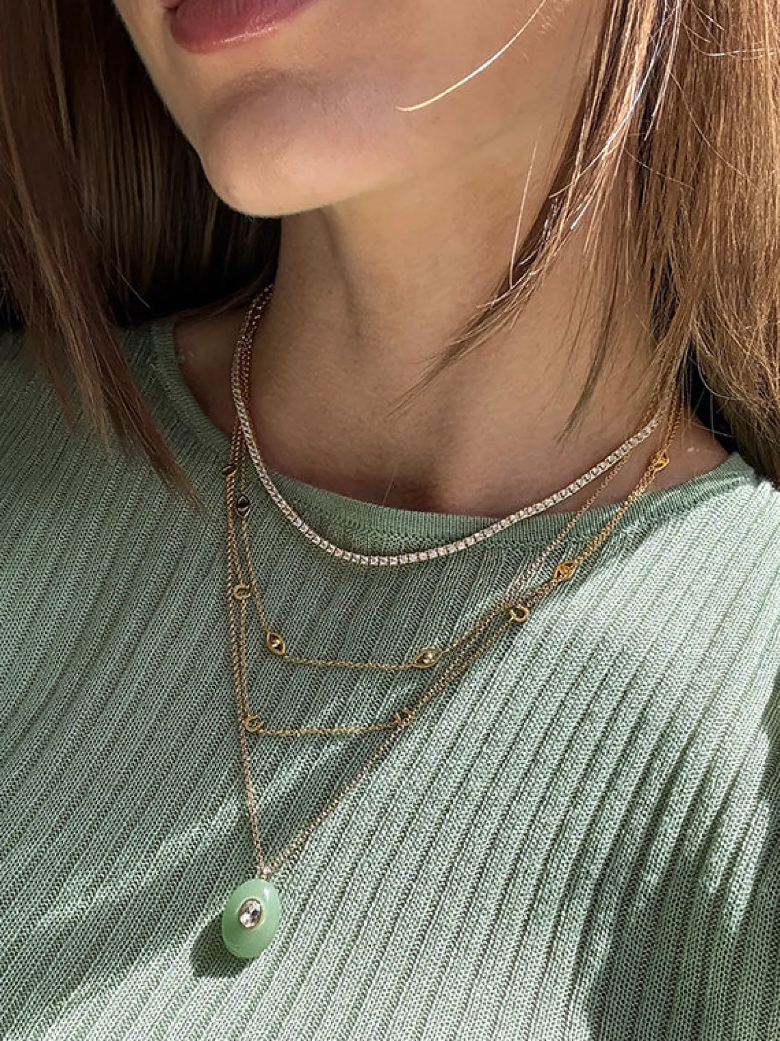 Aura Semi-Precious Pendant Necklace - Green