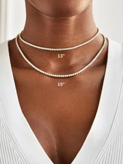 Bennett 18K Gold Vermeil Adjustable Classic Tennis Necklace - Gold/Pavé