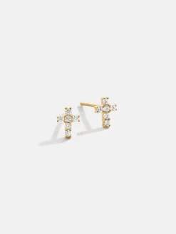 Christina 18K Gold Vermeil Earrings - Pavé Cross
