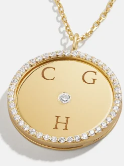 Classic 18K Gold Vermeil Custom Medallion Necklace - Gold/Pavé