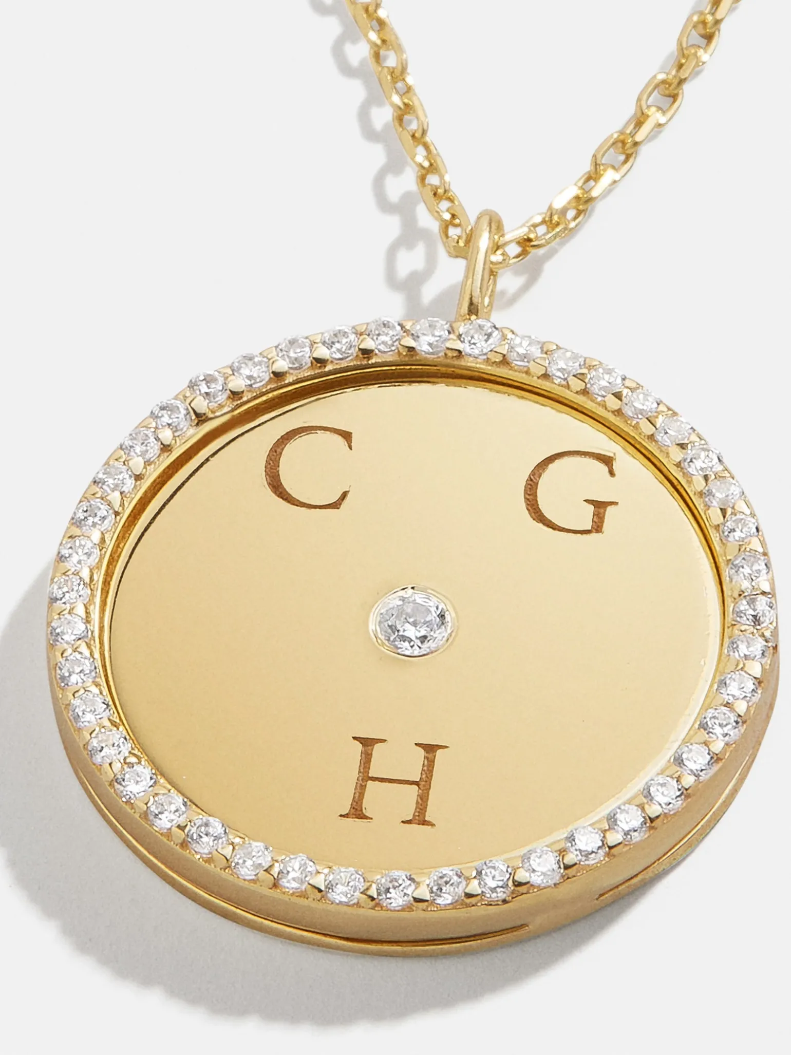 Classic 18K Gold Vermeil Custom Medallion Necklace - Gold/Pavé