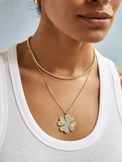 Clover 18K Gold Vermeil Custom Pendant Necklace - 18K Gold Vermeil. Pavé Cubic Zirconia Stones