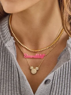 Disney Mickey Mouse Acrylic Custom Nameplate Necklace - Translucent Magenta