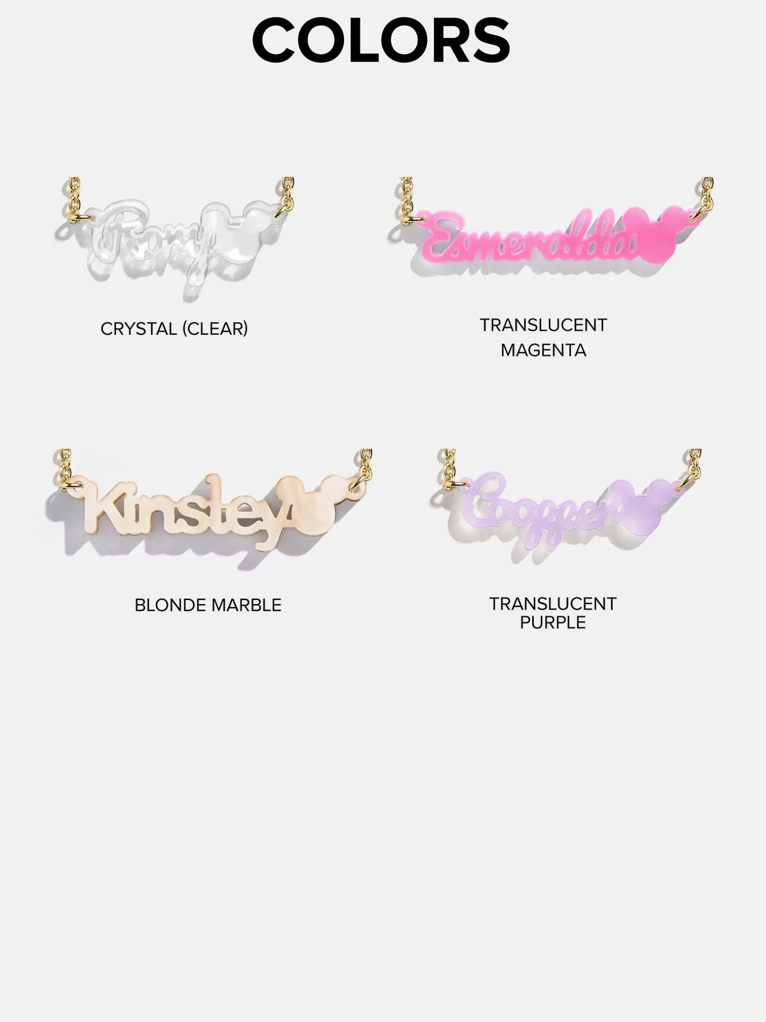Disney Mickey Mouse Acrylic Custom Nameplate Necklace - Blonde Marble