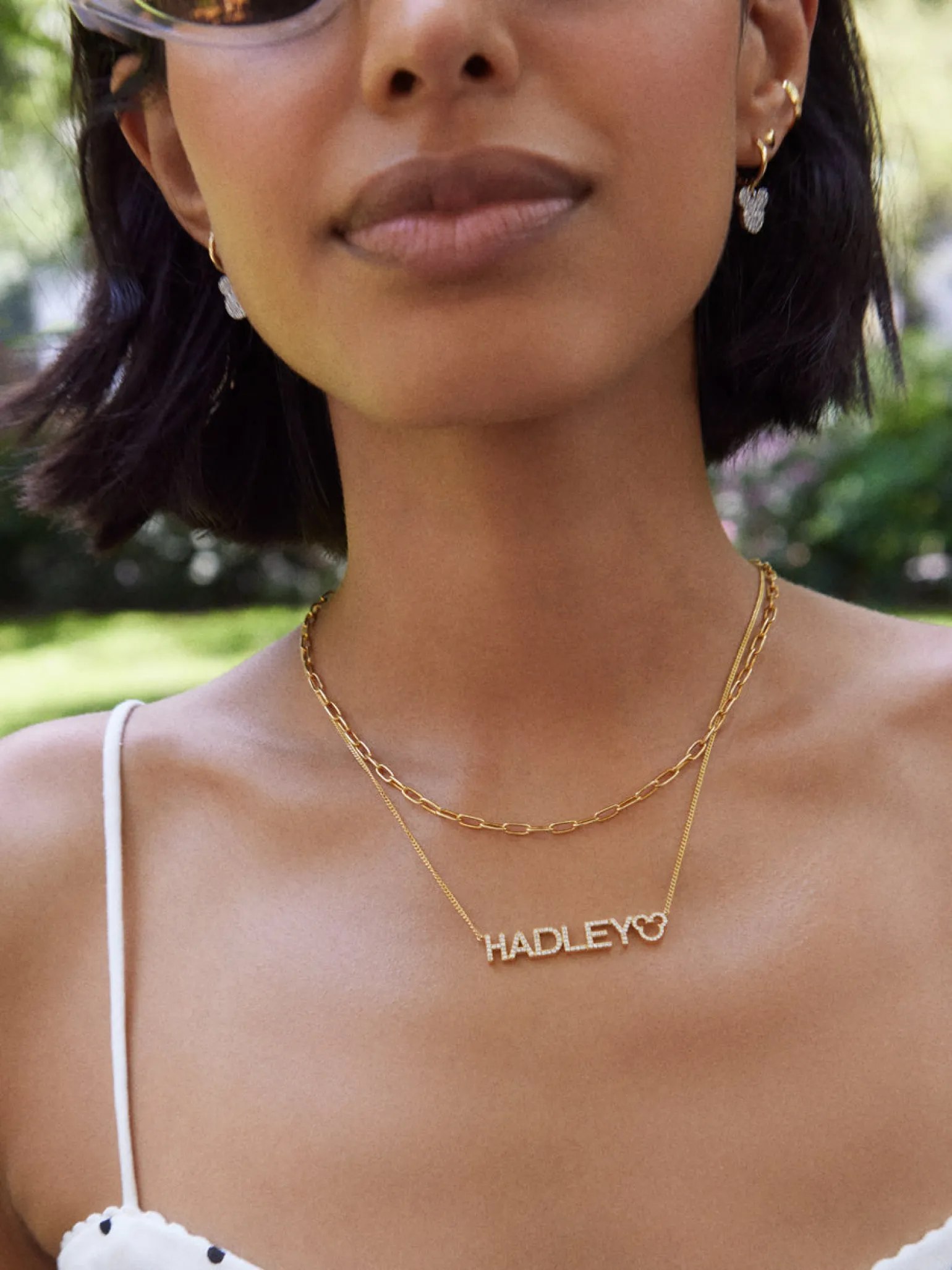 Disney Mickey Mouse 18K Gold Plated Sterling Silver Custom Nameplate Necklace - Gold/Pavé