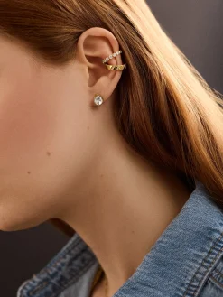 Donna 18K Gold Vermeil Bezel Earrings - Gold/Pavé