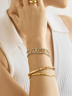 Double Band Custom Nameplate Tennis Bracelet - Gold/Pavé