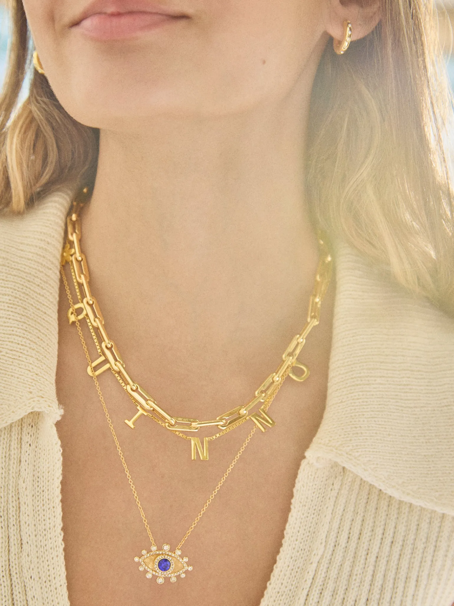 Elena Evil Eye Necklace - Gold/Blue
