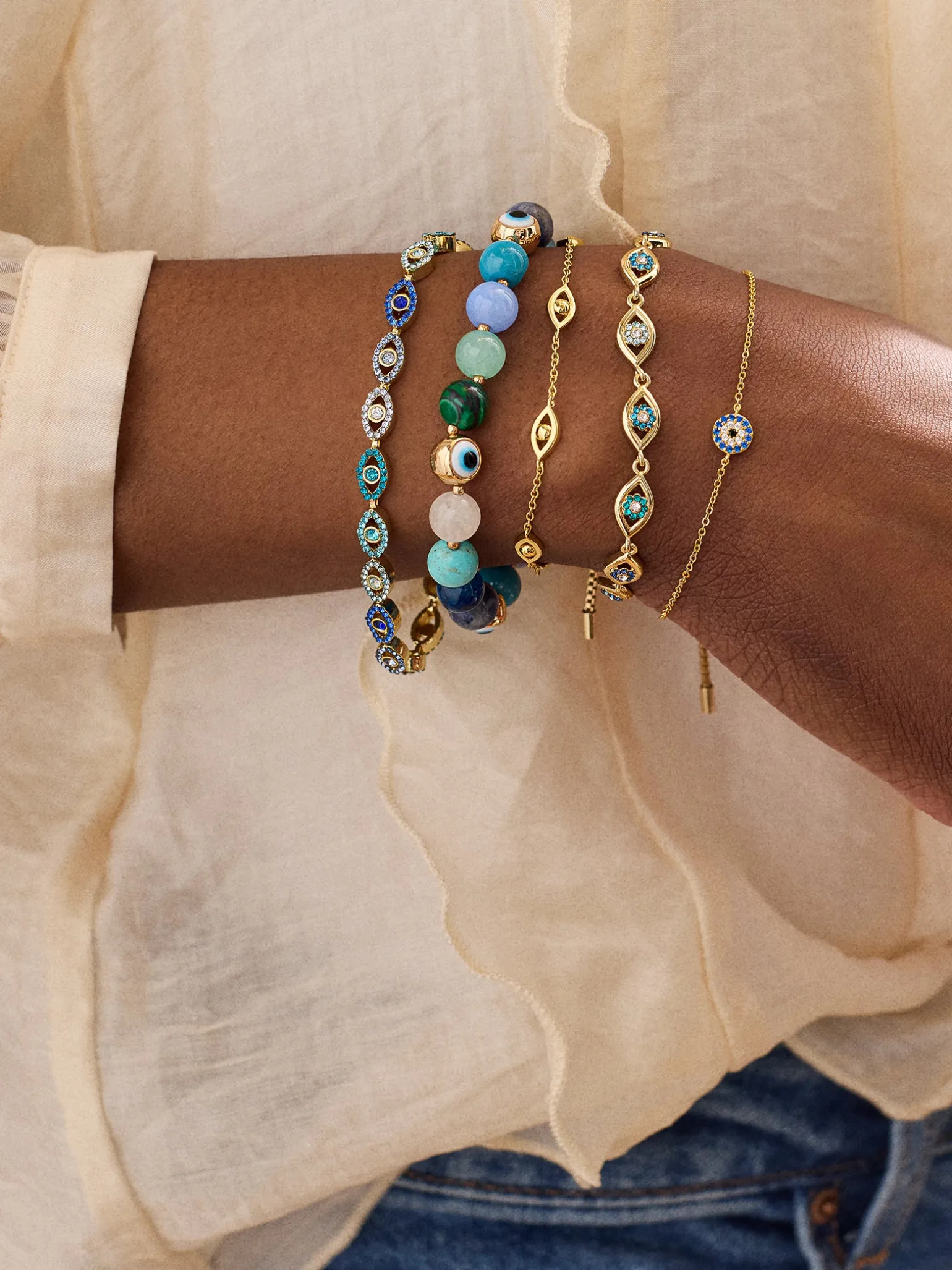 Evil Eye Semi-Precious Stretch Bracelet - Blue