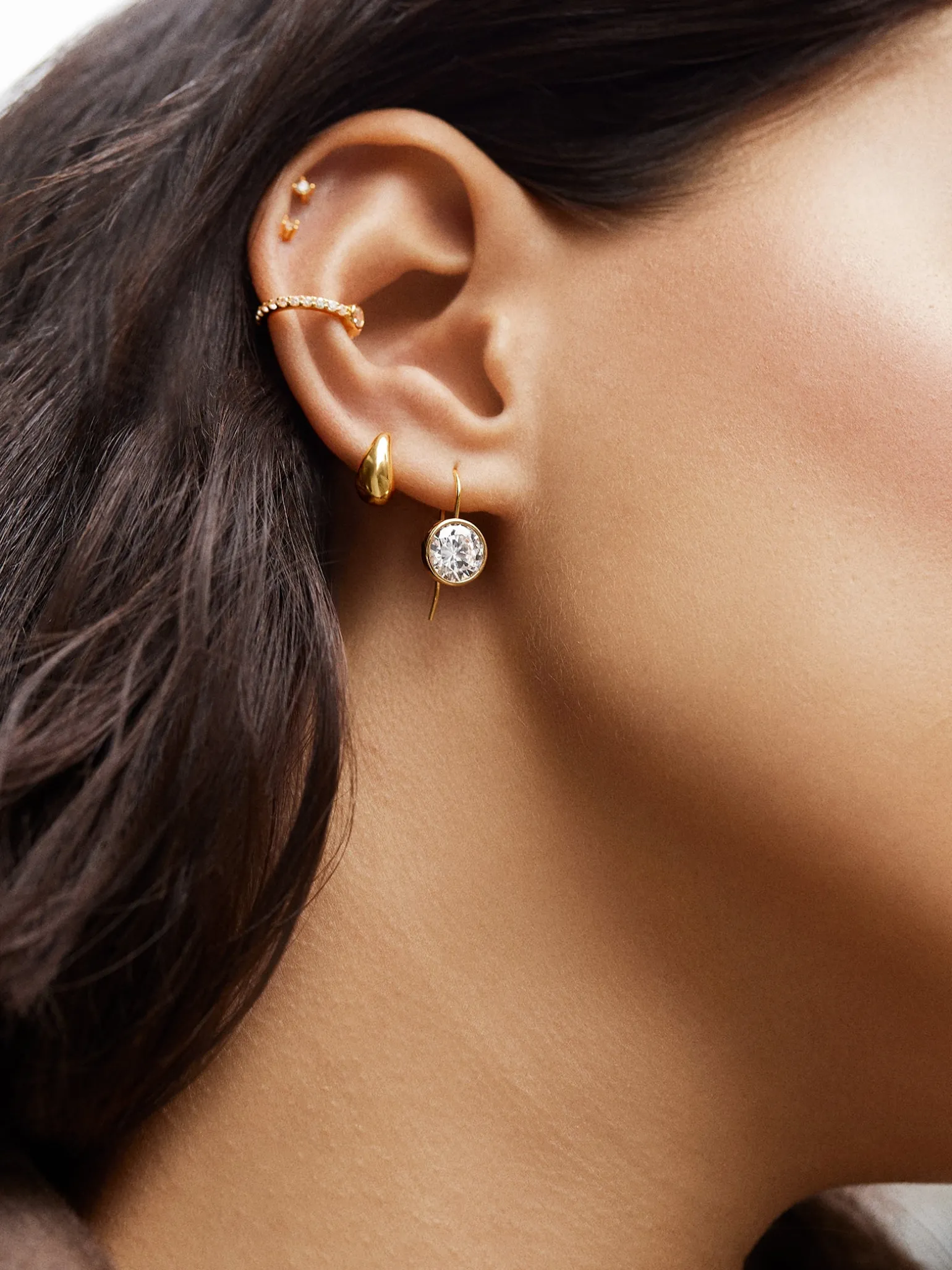 Fallon 18K Gold Vermeil Bezel Earrings - Gold/Pavé