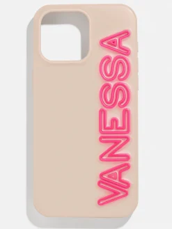 Fine Line Custom iPhone Case - Beige/Hot Pink