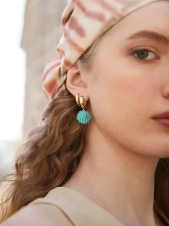 Genevieve Seashell Earrings - Gold/Turquoise