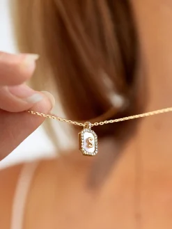 Gold & Mother of Pearl Initial Necklace - Mother Of Pearl
