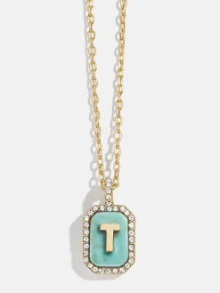 Gold & Turquoise Initial Necklace - Turquoise Stone