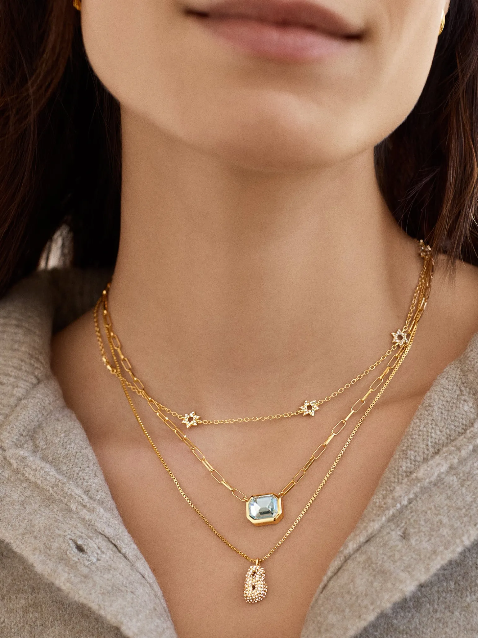 Gwen Mini Bubble Initial Necklace - Gold/Pavé