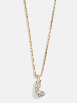 Gwen Mini Bubble Initial Necklace - Gold/Pavé