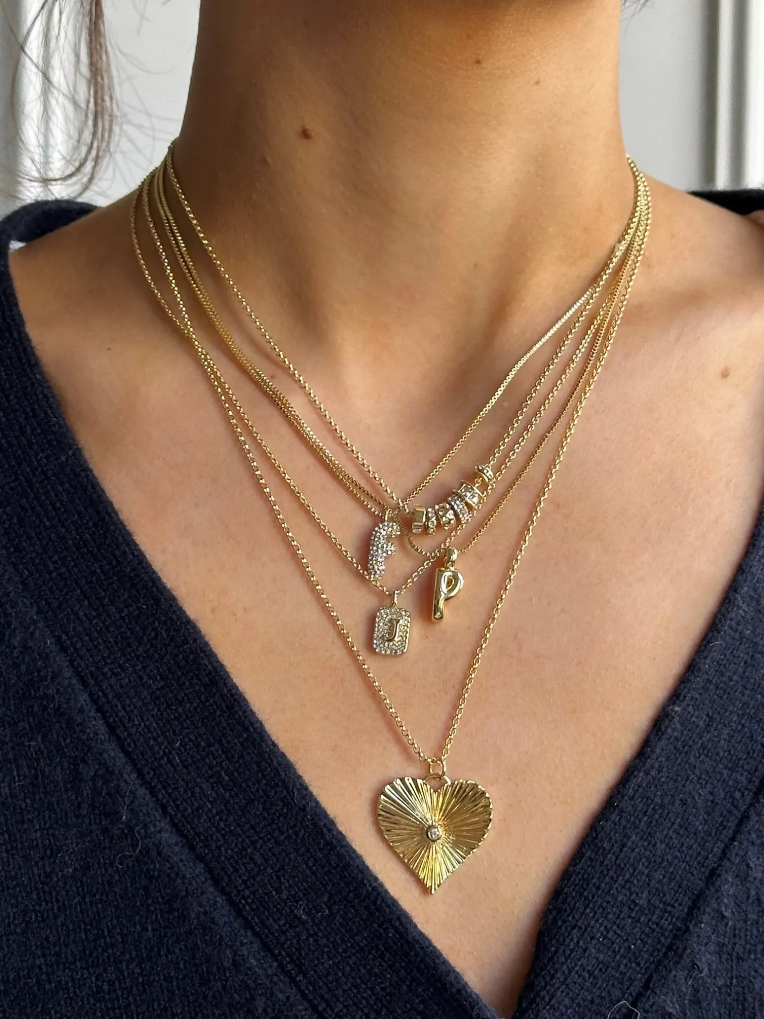 Gwen Mini Bubble Initial Necklace - Gold/Pavé