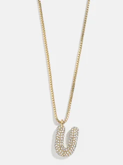 Gwen Mini Bubble Initial Necklace - Gold/Pavé