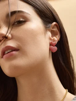 Harley Statement Earrings - Double Red Pavé Heart Earrings