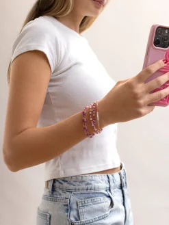 Indya Semi-Precious Layered Bracelet Set - Pink Multi