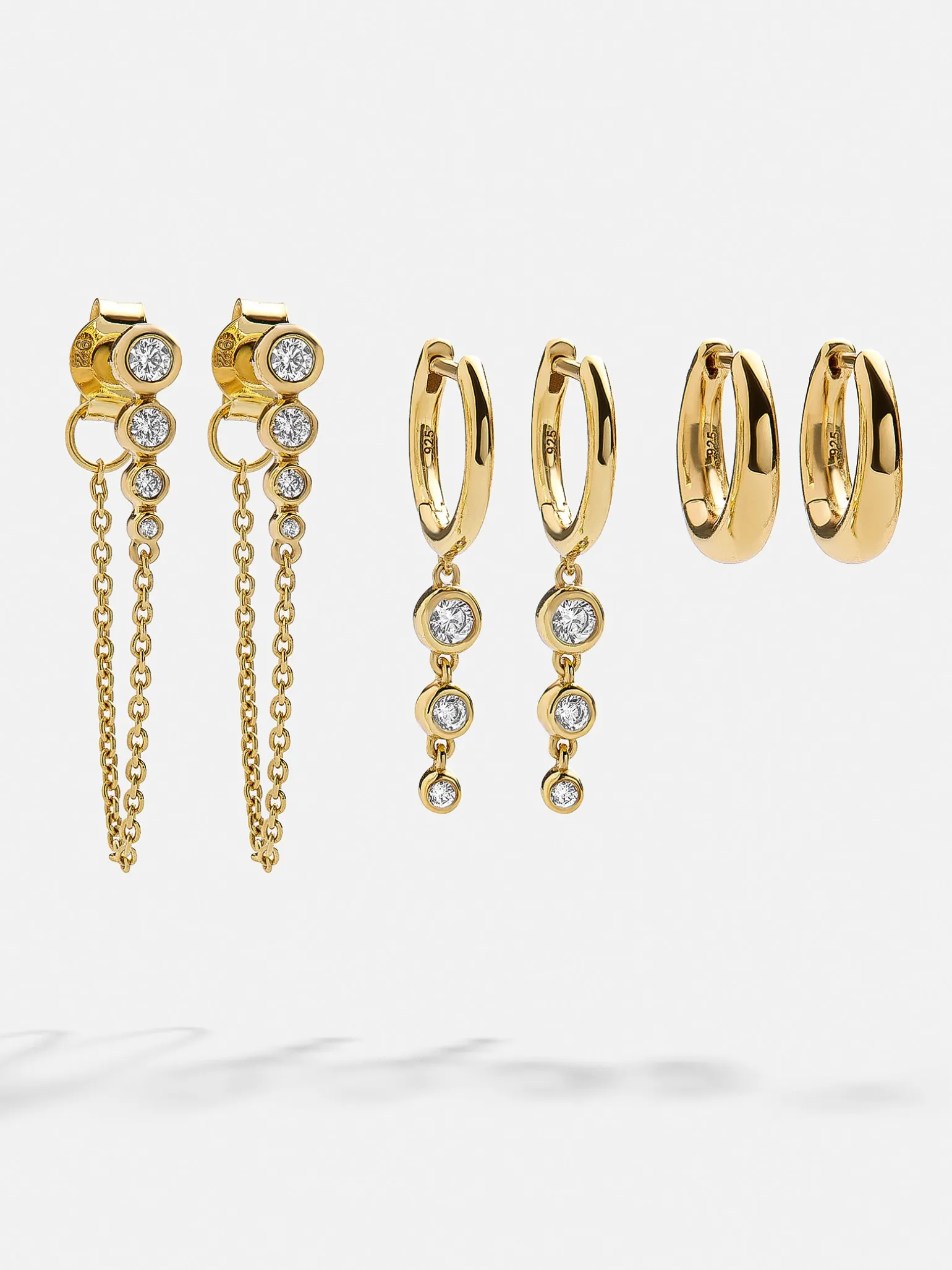 Jenelle 18K Gold Vermeil Earring Set - Gold/Pavé