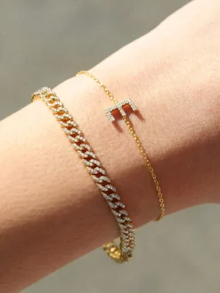 14K Gold Vermeil & Diamond Initial Bracelet - Gold/Pavé