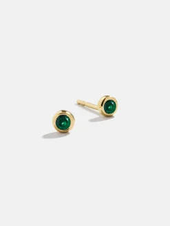 18K Gold Vermeil Birthstone Stud Earrings - Emerald