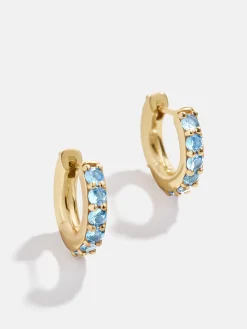 18K Gold Vermeil Birthstone Huggie Earrings - Aquamarine