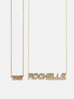 18K Gold Vermeil Birthstone Custom Nameplate Necklace - Amethyst