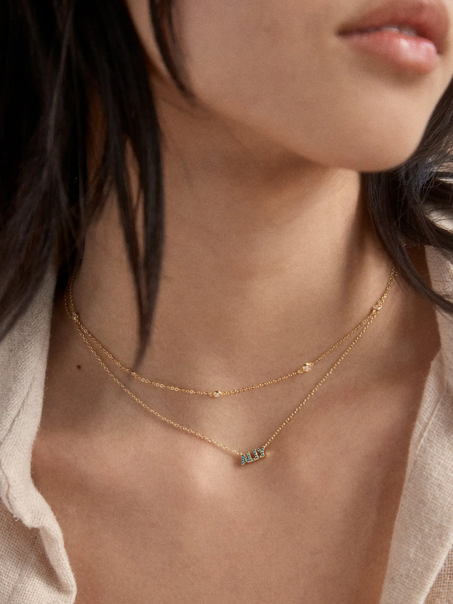 18K Gold Vermeil Birthstone Custom Nameplate Necklace - Light Amethyst