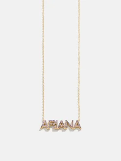 18K Gold Vermeil Birthstone Custom Nameplate Necklace - Light Amethyst