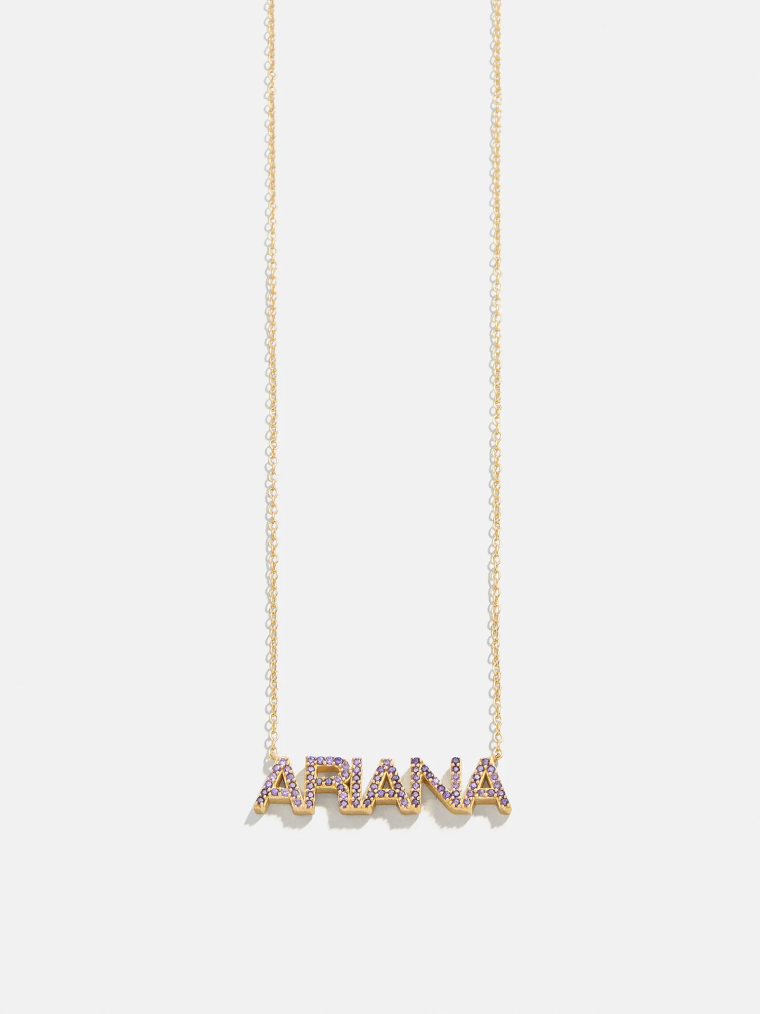 18K Gold Vermeil Birthstone Custom Nameplate Necklace - Light Amethyst