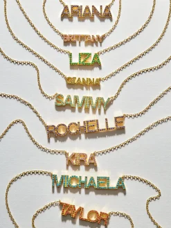 18K Gold Vermeil Birthstone Custom Nameplate Necklace - Light Amethyst