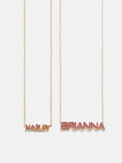 18K Gold Vermeil Birthstone Custom Nameplate Necklace - Ruby