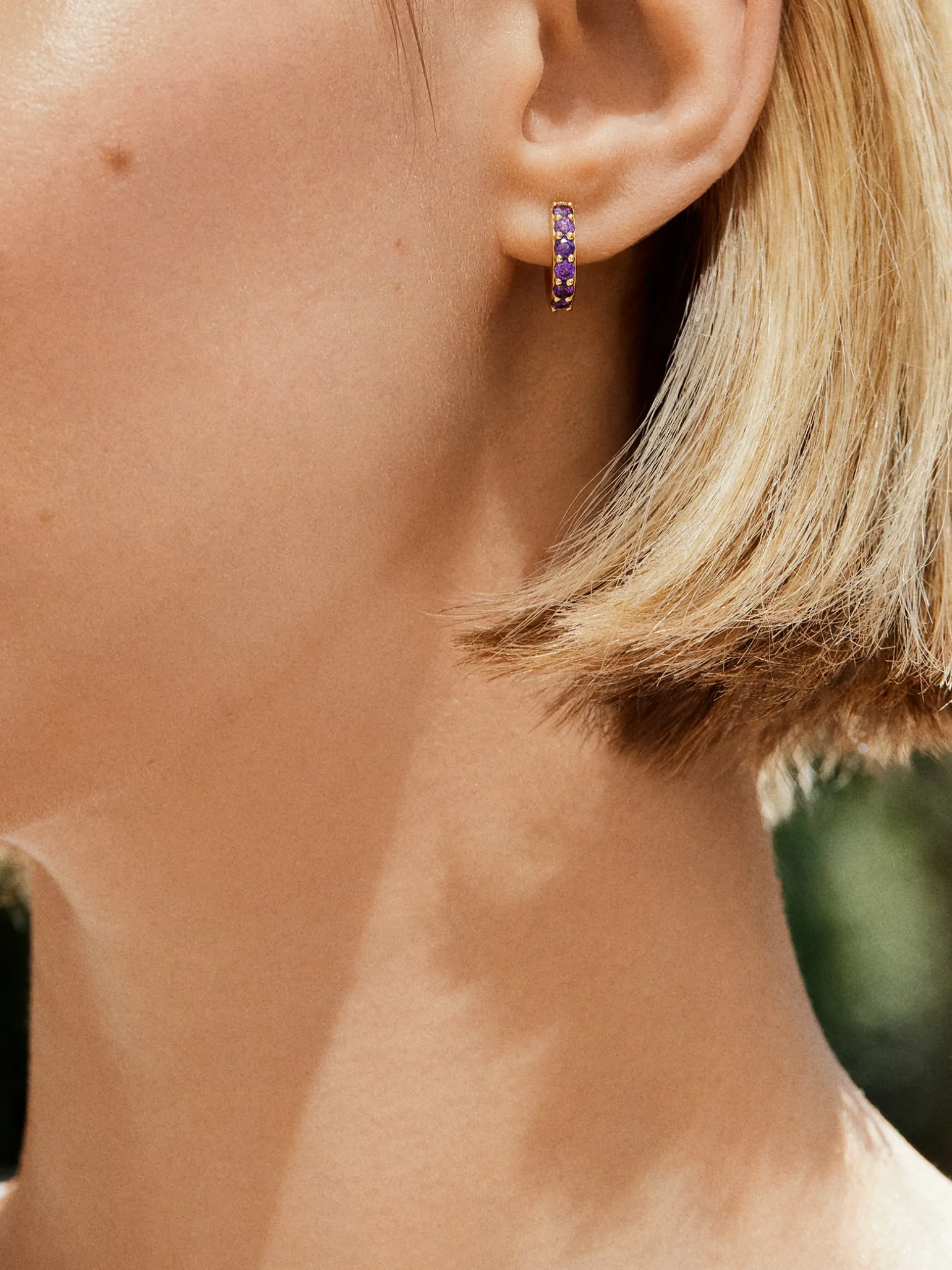 18K Gold Vermeil Birthstone Huggie Earrings - Amethyst