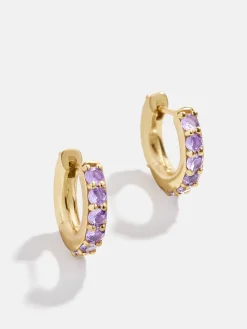 18K Gold Vermeil Birthstone Huggie Earrings - Light Amethyst