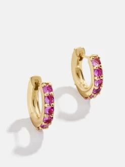 18K Gold Vermeil Birthstone Huggie Earrings - Ruby