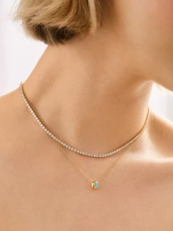 18K Gold Vermeil Birthstone Pendant Necklace - Blue Zircon