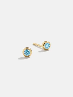 18K Gold Vermeil Birthstone Stud Earrings - Aquamarine