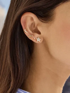 18K Gold Vermeil Celestial Delicate Stud - Crescent Moon