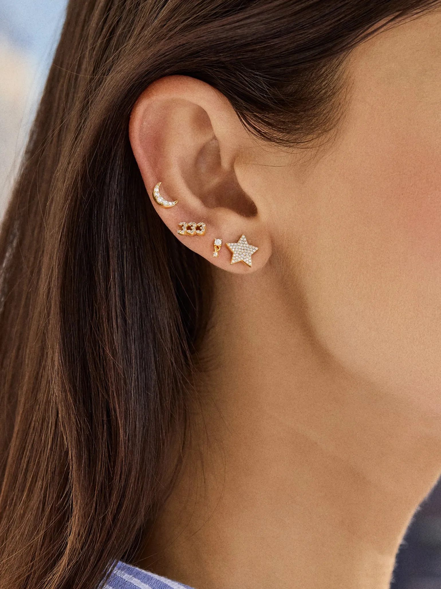 18K Gold Vermeil Celestial Delicate Stud - Pavé Star