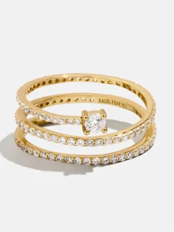 18K Gold Vermeil Celine Ring - Gold/Pavé