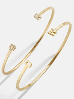 18K Gold Vermeil Double Initial Custom Cuff Bracelet - Gold/Pavé