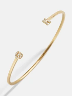18K Gold Vermeil Double Initial Custom Cuff Bracelet - Gold/Pavé