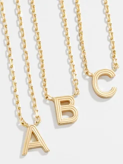 18K Gold Vermeil Etched Initial Necklace - Gold