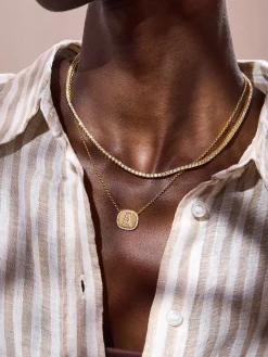 18K Gold Vermeil Initial Pendant Necklace - Gold/Pavé