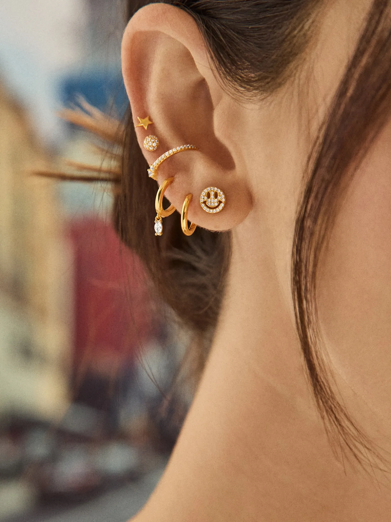 18K Gold Vermeil Just For Fun Earrings - Pavé Smiley Face