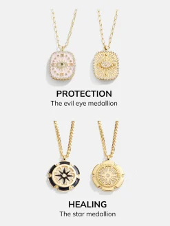 18K Gold Vermeil Medallion Necklace - Evil Eye