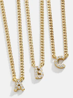 18K Gold Vermeil Mini Initial Necklace - Gold/Pavé