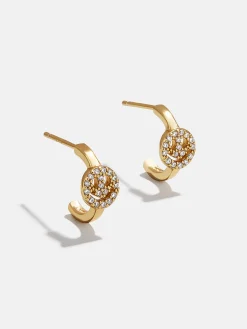 18K Gold Vermeil Smiley Delicate Hoop Earrings - Pavé Smiley Face